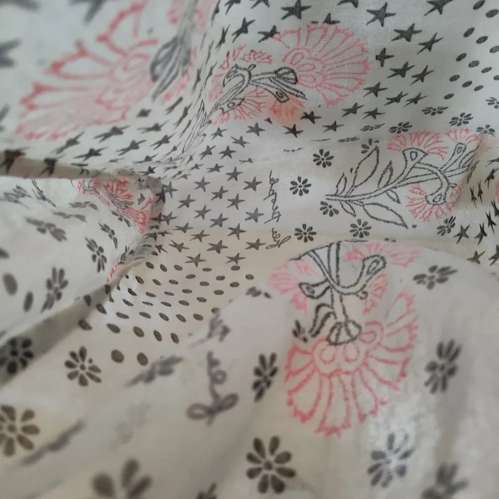Free People Reusable Bag Cream Floral Logo Sheer Lightweight Boho Sustainable